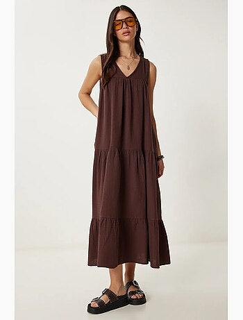 Robe midi à volants et col en v istanbul