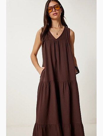 Robe midi à volants et col en v istanbul