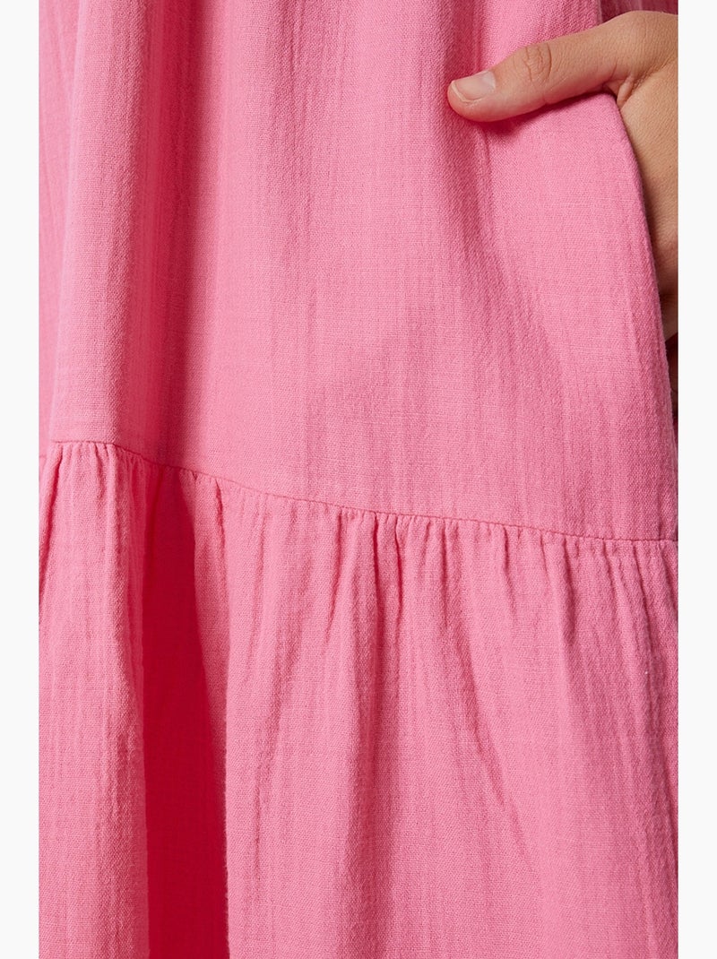 Robe midi à volants et col en v istanbul Rose clair - Kiabi