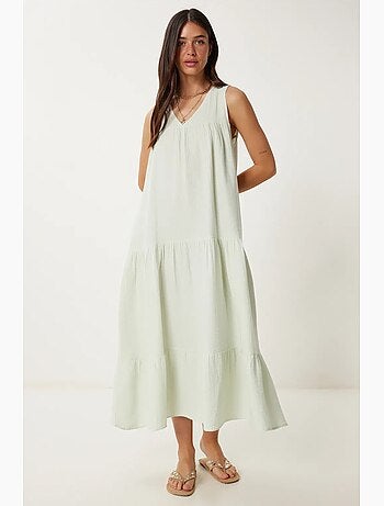 Robe midi à volants et col en v istanbul