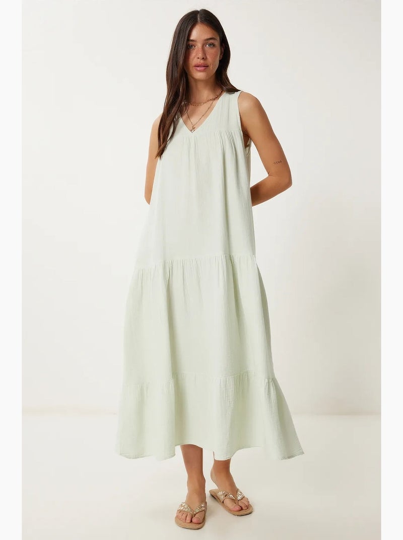 Robe midi à volants et col en v istanbul Vert menthe - Kiabi