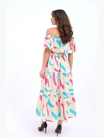 Robe midi à volants et épaules dénudées janes