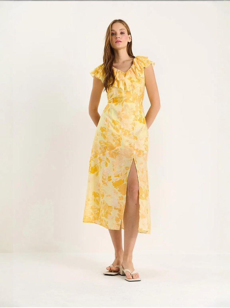 Robe midi à volants lucci Jaune citron - Kiabi