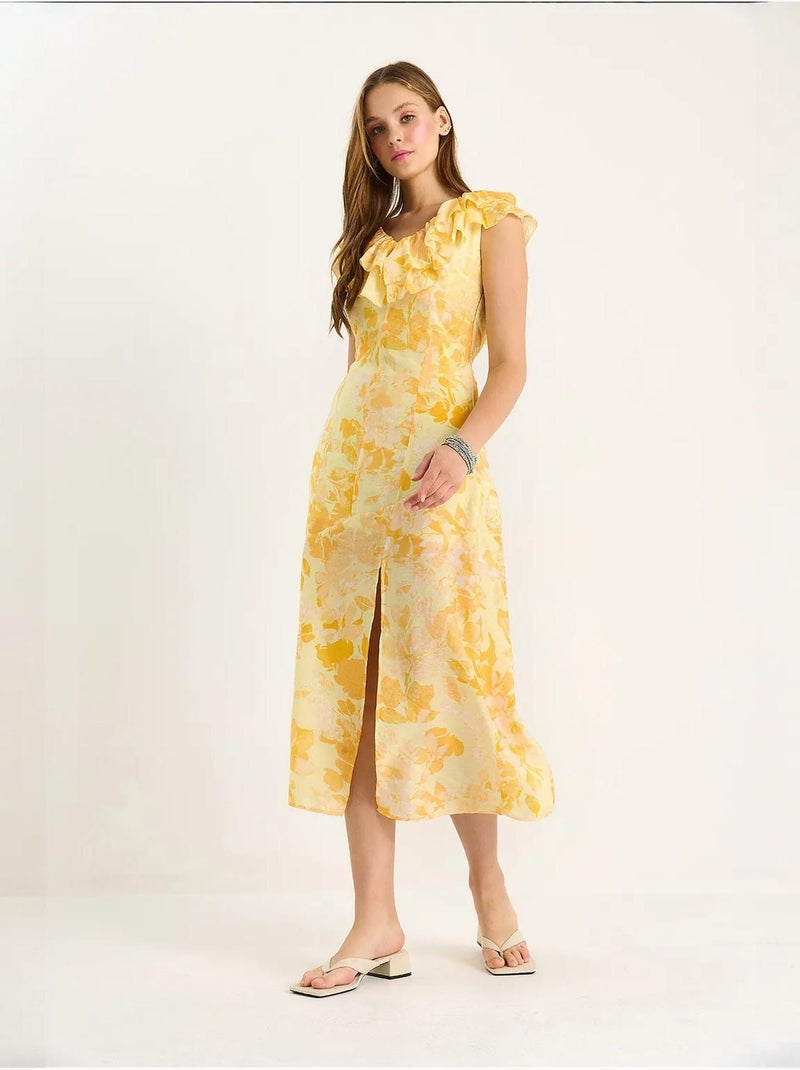 Robe midi à volants lucci Jaune citron - Kiabi