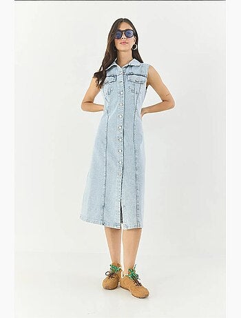 Robe midi ajustée en jean avec fermeture à boutons lucci