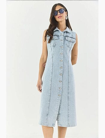 Robe midi ajustée en jean avec fermeture à boutons lucci