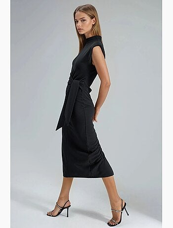 Robe midi ajustée sans manches avec détail à nouer busem