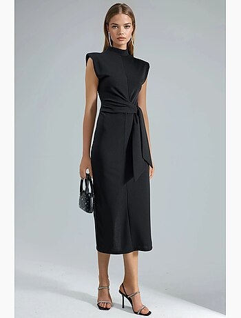 Robe midi ajustée sans manches avec détail à nouer busem