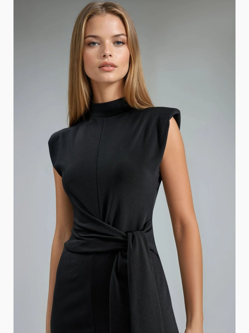 Robe midi ajustée sans manches avec détail à nouer busem Noir - Kiabi