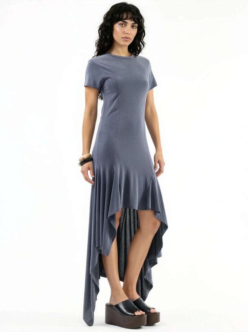 Robe midi asymétrique à col rond busem Gris foncé - Kiabi