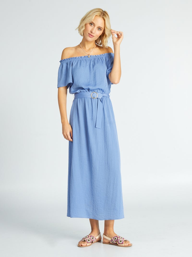 Robe midi avec col bardot Bleu - Kiabi