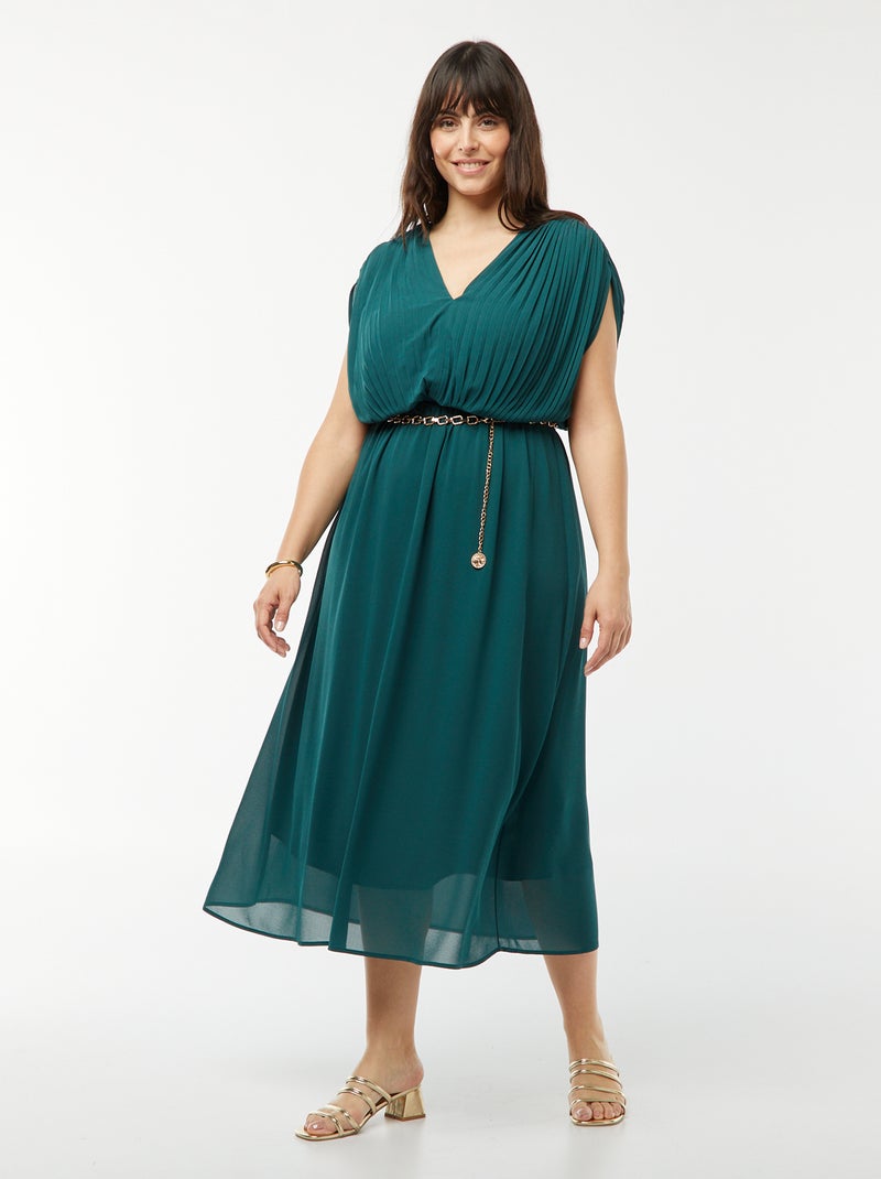 Robe midi avec emmanchures descendues et haut plissé Bleu canard - Kiabi