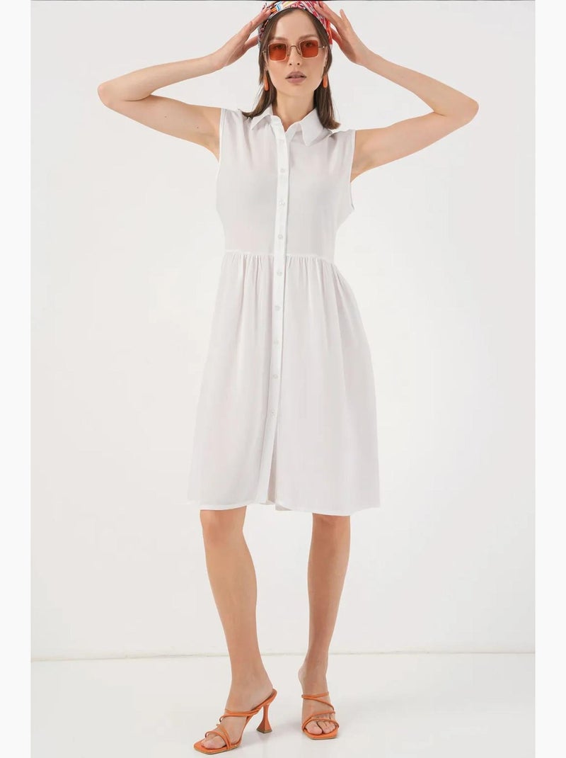 Robe midi boutonnée sans manches avec col chemise bdart Blanc - Kiabi