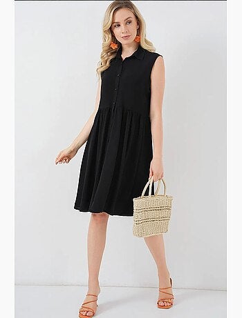 Robe midi boutonnée sans manches avec col chemise bdart