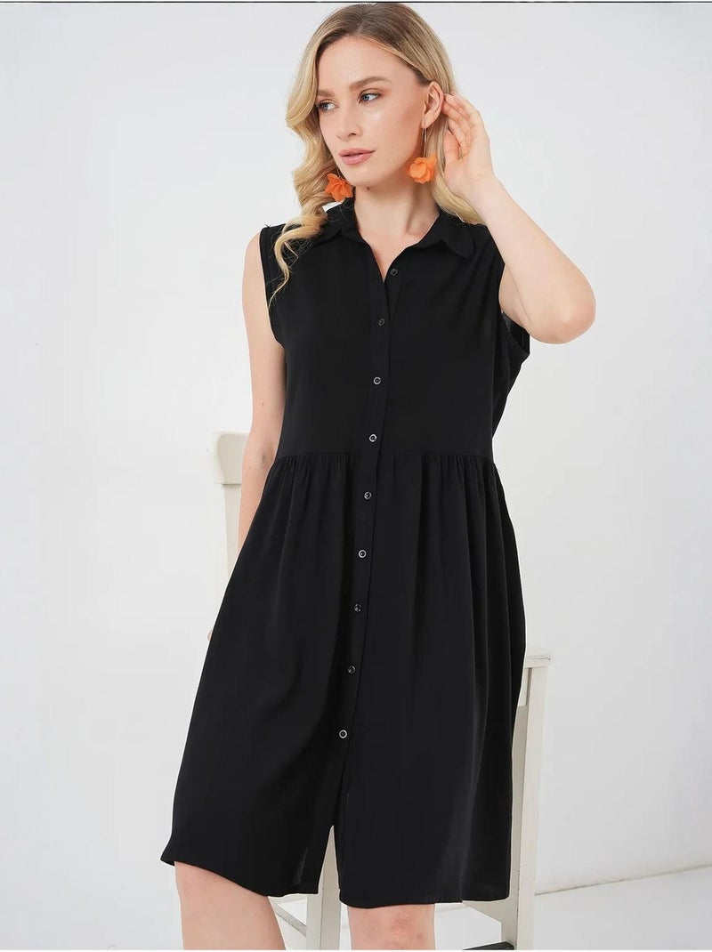 Robe midi boutonnée sans manches avec col chemise bdart Noir - Kiabi