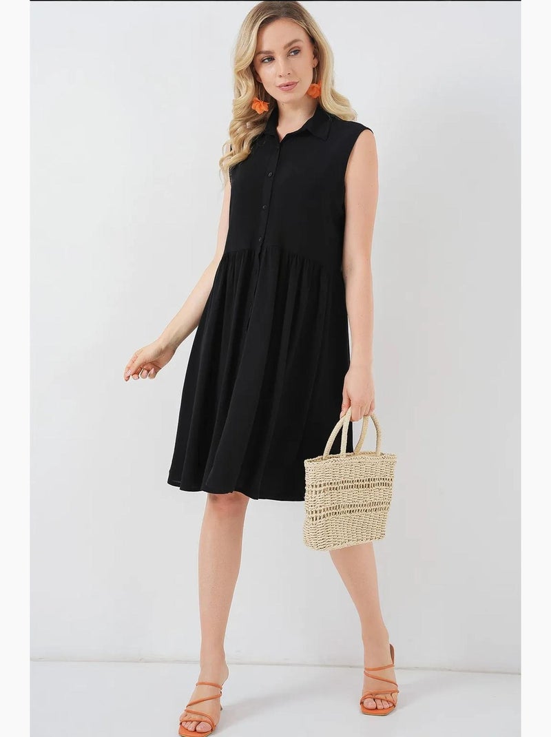 Robe midi boutonnée sans manches avec col chemise bdart Noir - Kiabi
