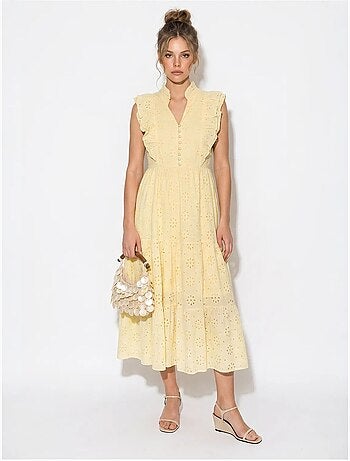 Robe midi brodée en mélange de coton lucci