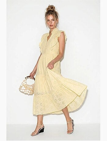 Robe midi brodée en mélange de coton lucci