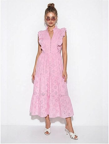 Robe midi brodée en mélange de coton lucci