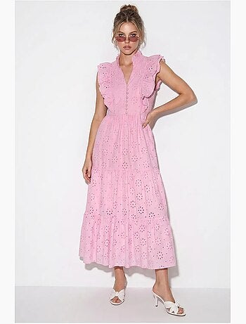 Robe midi brodée en mélange de coton lucci