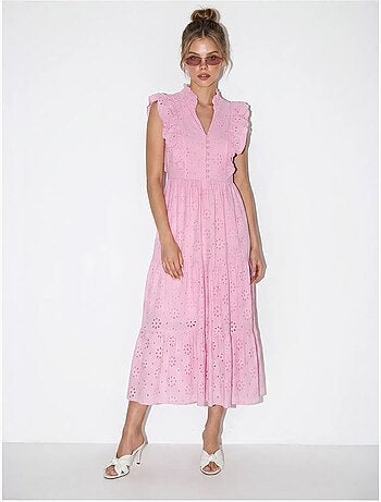 Robe midi brodée en mélange de coton lucci