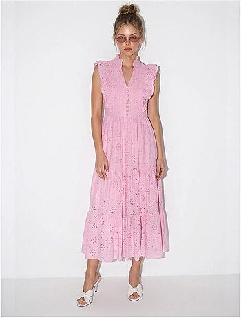 Robe midi brodée en mélange de coton lucci