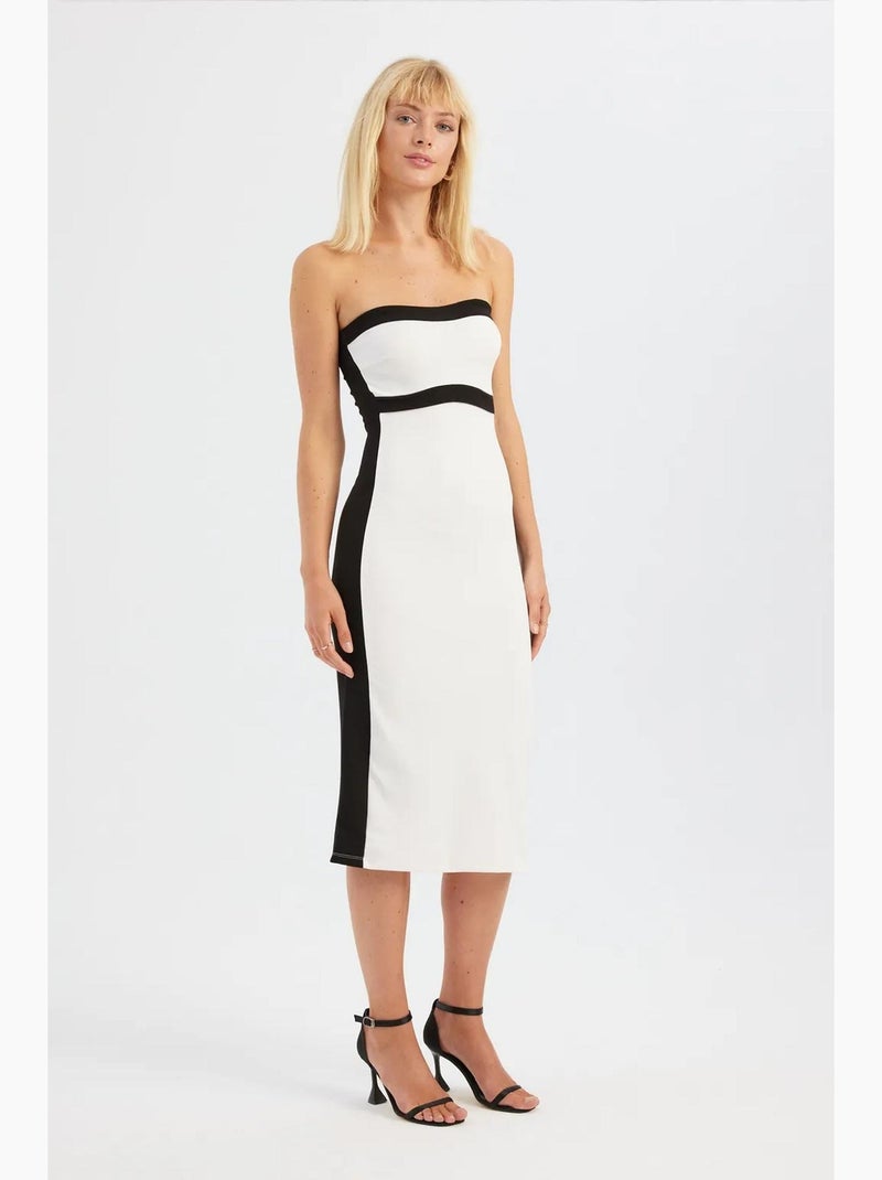 Robe midi bustier color block hiccup Blanc - Kiabi