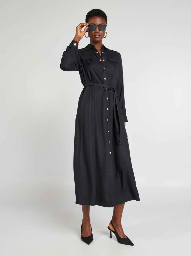 Robe midi ceinturée noir - Kiabi