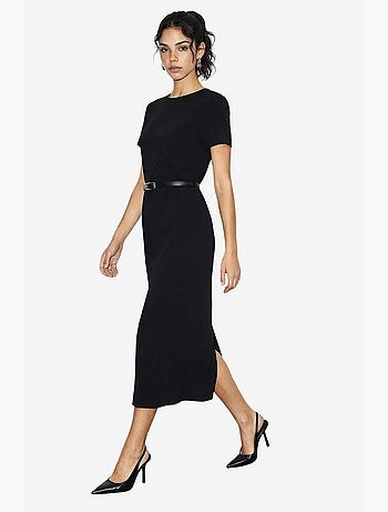 Robe midi cintrée à ceinture et col rond lucci