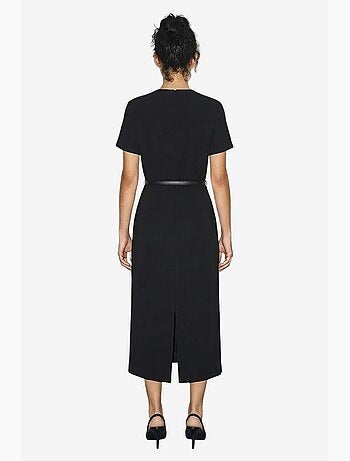 Robe midi cintrée à ceinture et col rond lucci