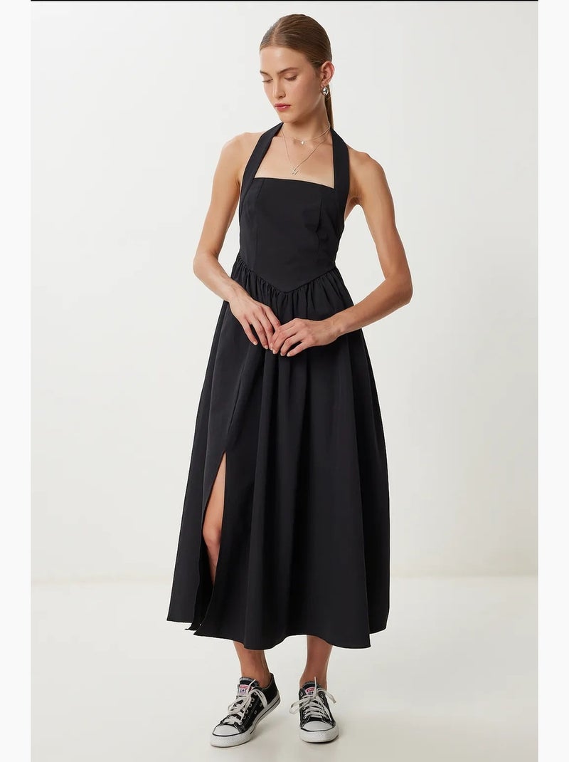 Robe midi cintrée à col carré istanbul Noir - Kiabi