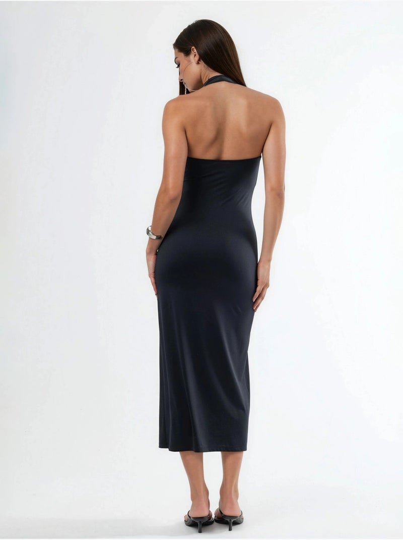 Robe midi cintrée à col halter hiccup Noir - Kiabi