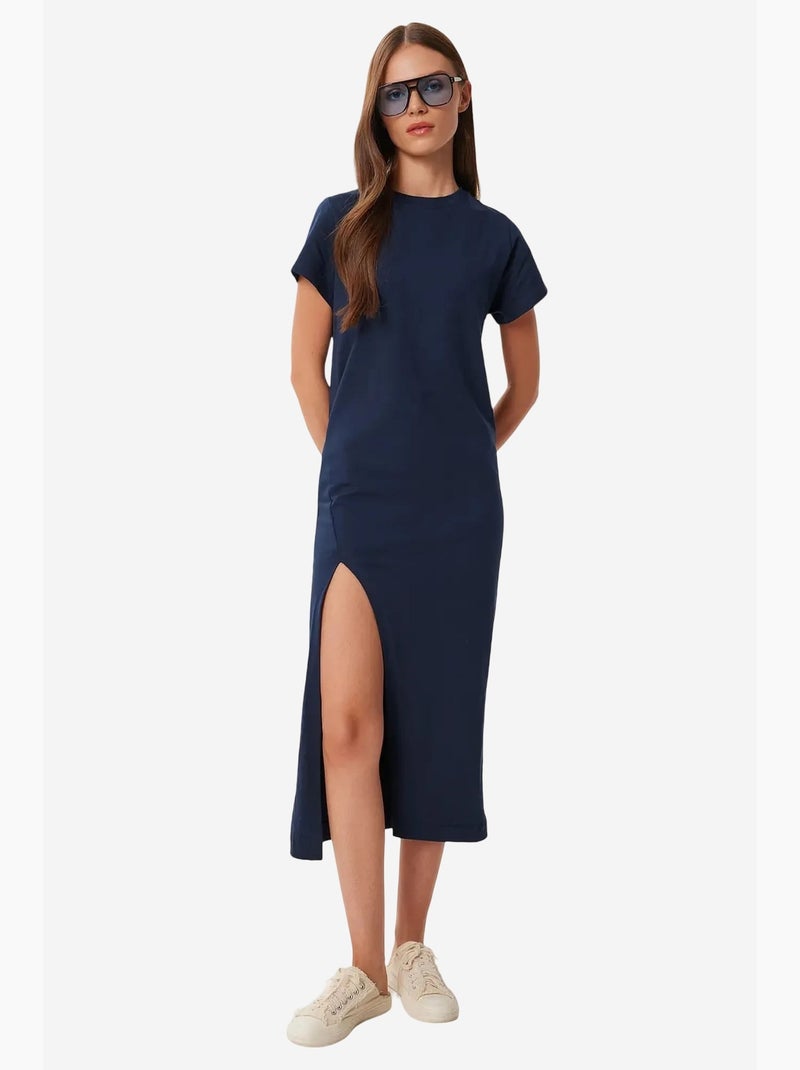 Robe midi cintrée à fente latérale istanbul Bleu marine - Kiabi