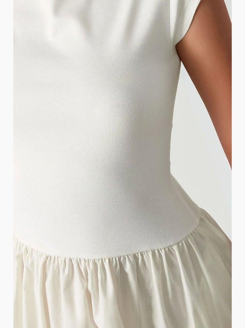 Robe midi contrastée hiccup Ivoire - Kiabi