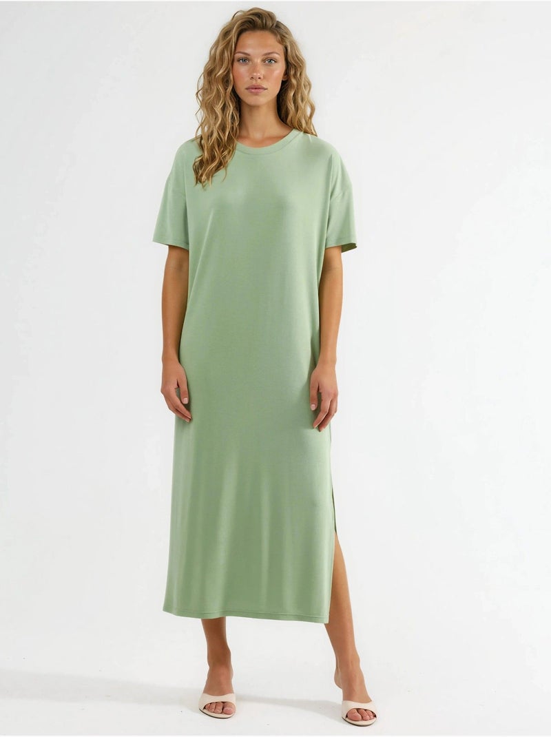Robe midi côtelée à col rond busem Vert menthe - Kiabi