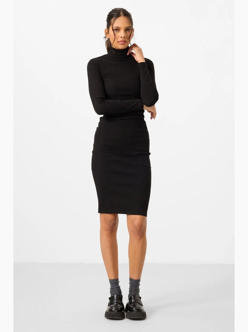 Robe midi côtelée à col roulé tommy Noir - Kiabi