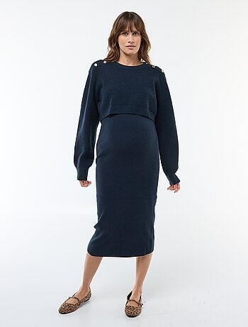 Robe midi côtelée + pull cropped de maternité
