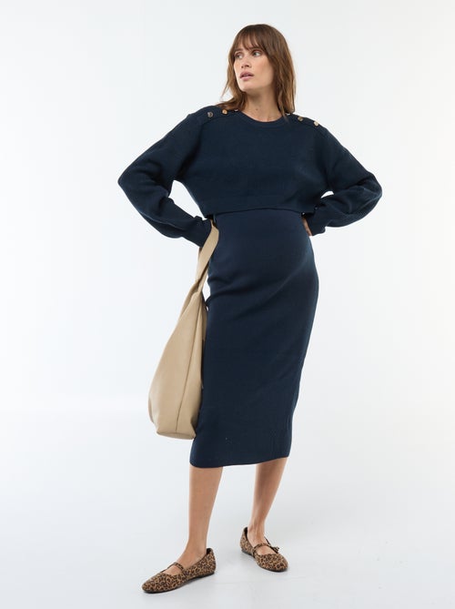 Robe midi côtelée + pull cropped de maternité - Kiabi