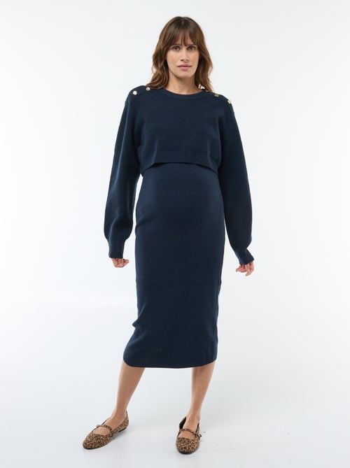 Robe midi côtelée + pull cropped de maternité - Kiabi