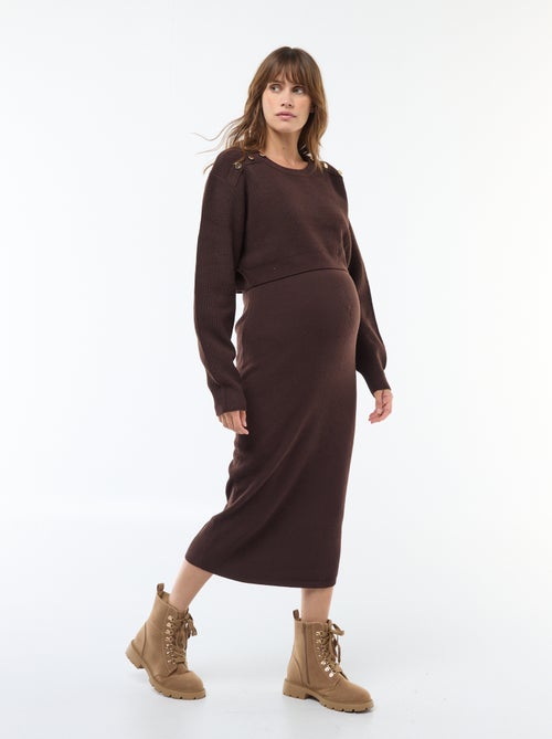 Robe midi côtelée + pull cropped de maternité - Kiabi