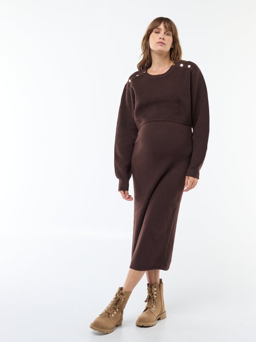 Robe midi côtelée + pull cropped de maternité - Kiabi
