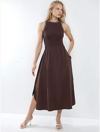 Robe midi côtelée sans manches à col rond busem