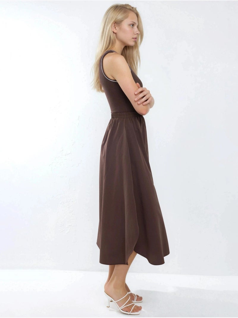 Robe midi côtelée sans manches à col rond busem Marron foncé - Kiabi