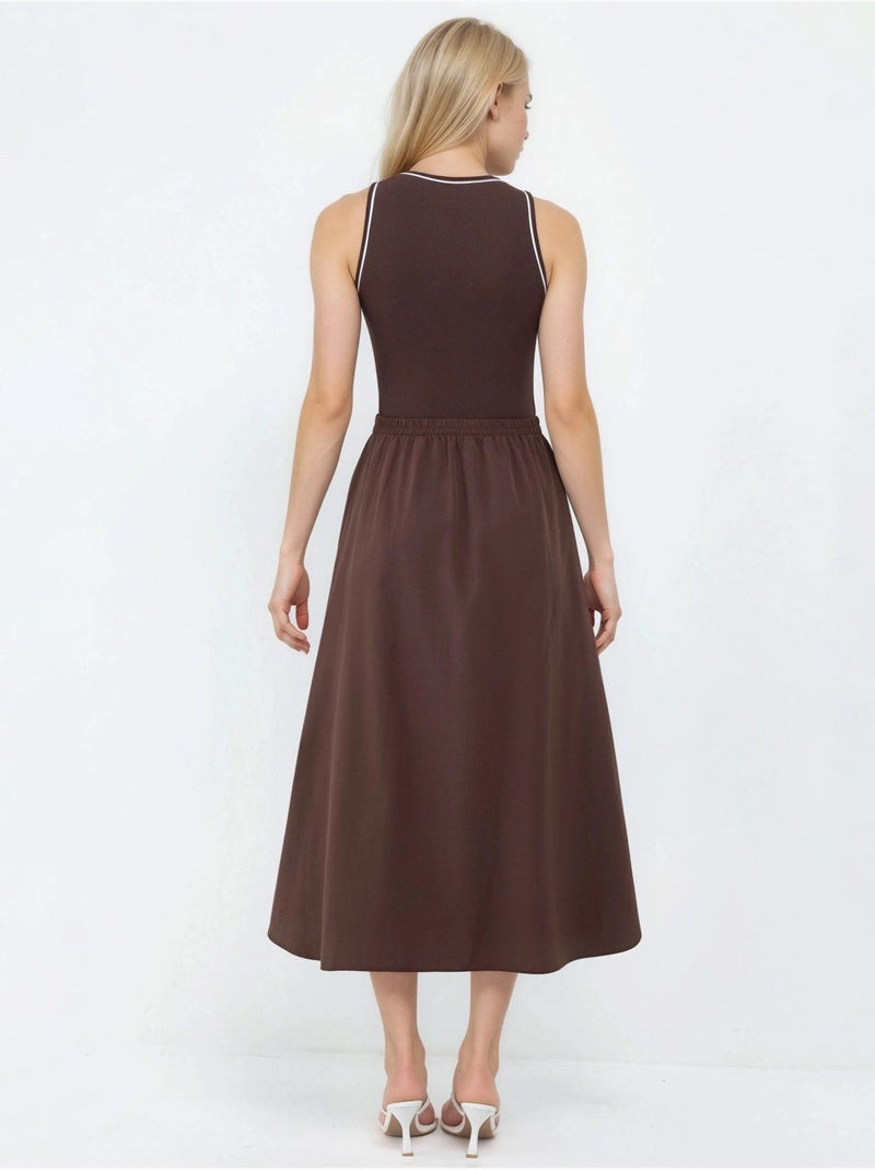Robe midi côtelée sans manches à col rond busem Marron foncé - Kiabi