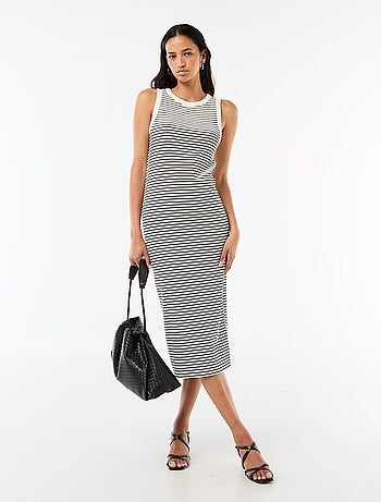 Robe midi côtelée sans manches