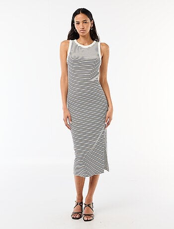 Robe midi côtelée sans manches