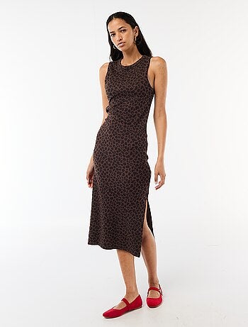 Robe midi côtelée sans manches