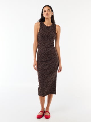 Robe midi côtelée sans manches