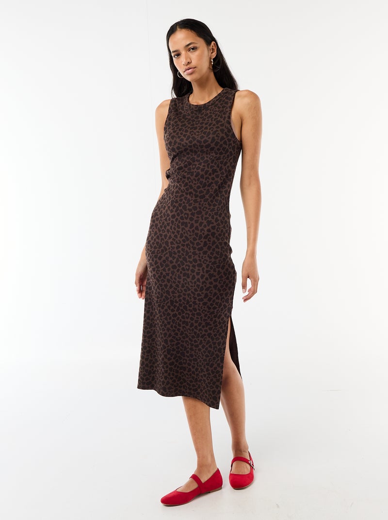 Robe midi côtelée sans manches Marron - Kiabi