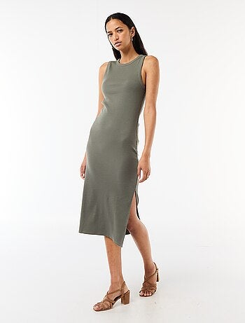 Robe midi côtelée sans manches
